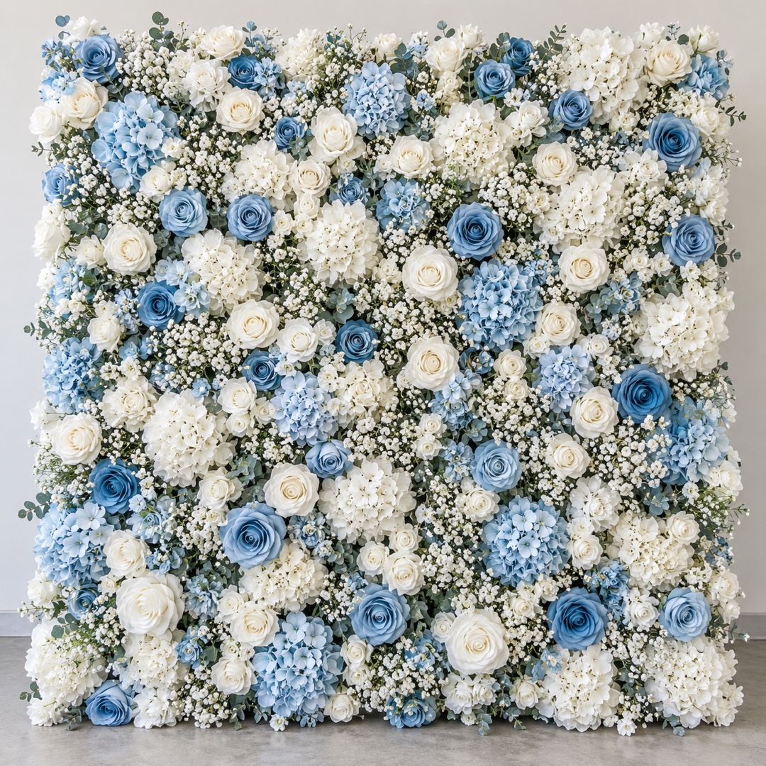 Mur de fleurs bleues