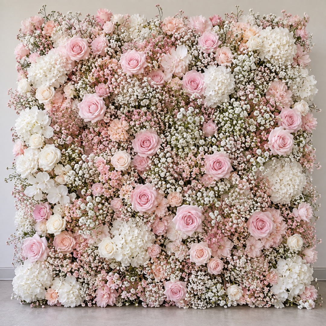 Mur de fleurs roses