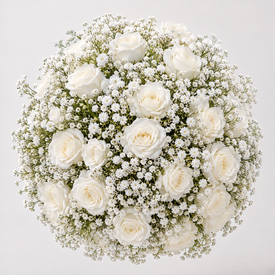 Boule de fleurs blanches et Gypso