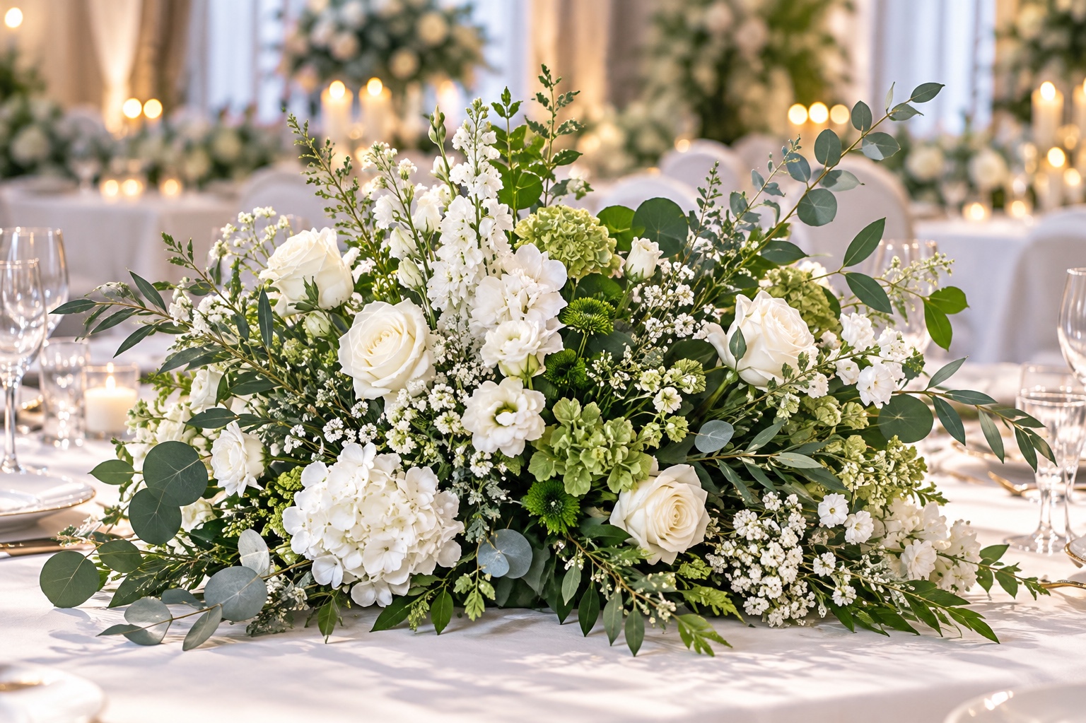 Boule de fleurs blanches et vertes – 60 cm