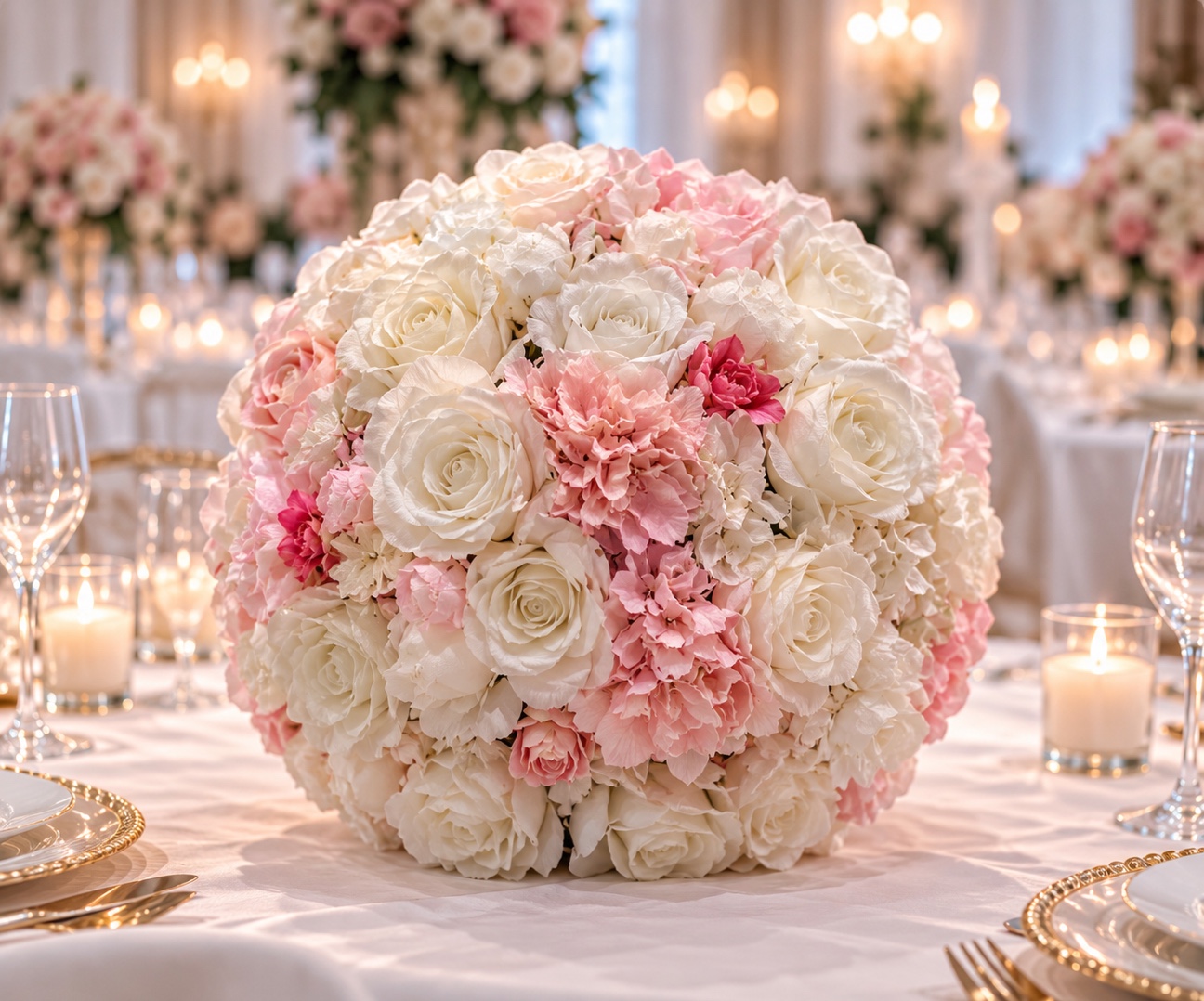 Boule de fleurs blanches et roses – 60 cm